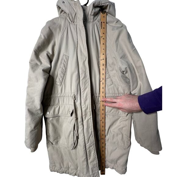 H&M Womans S Oversized Parka Hooded Long Barn Jacket Quilted Chore Coat Tan - Picture 8 of 9